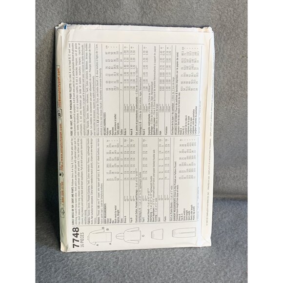 Simplicity Girls Dress Top Skirt Pants Sewing Pattern Sz 7-10 7748 - Uncut - Picture 4 of 4